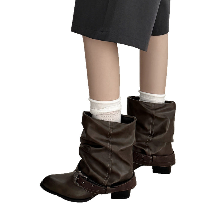 Damen Modische Stiefel mit Riemen und Glitzer-Details Drune
