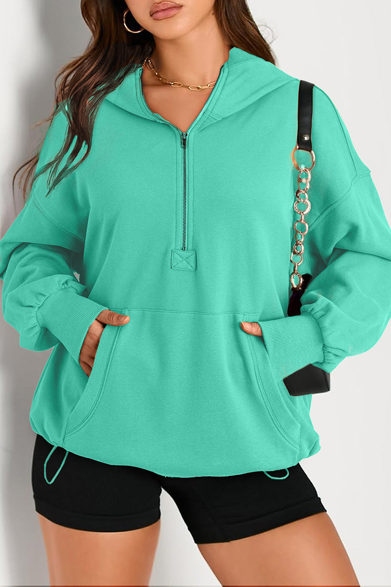 Damen Oversize-Halbzip-Hoodie mit Tunnelzug und Kängurutasche Drune
