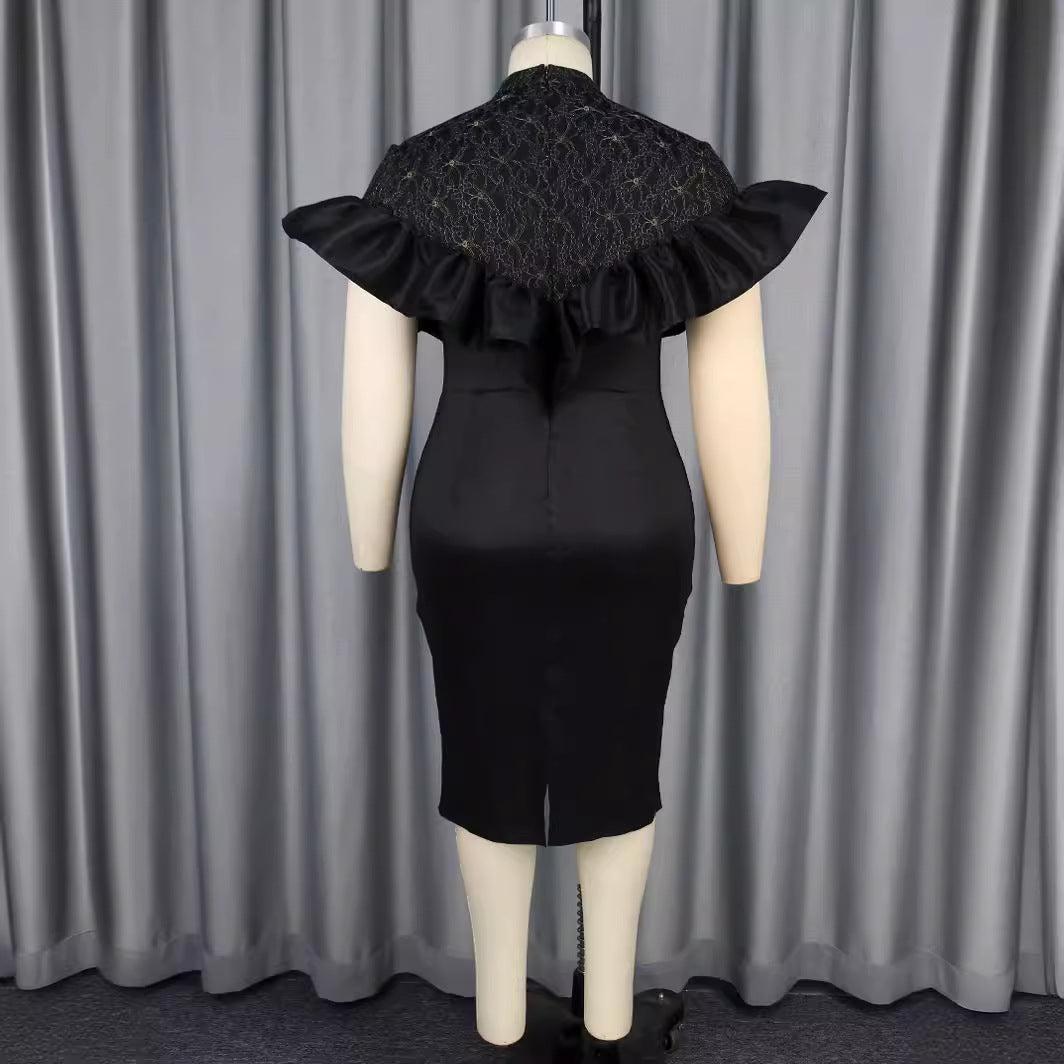 Damen Elegantes Kleid mit Spitzenoberteil und voluminösen Rüschen Drune