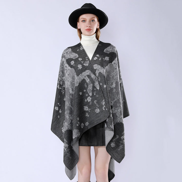 Damen Oversize-Wickelponcho im Kimono-Fall mit feinem Jacquardgewebe Drune