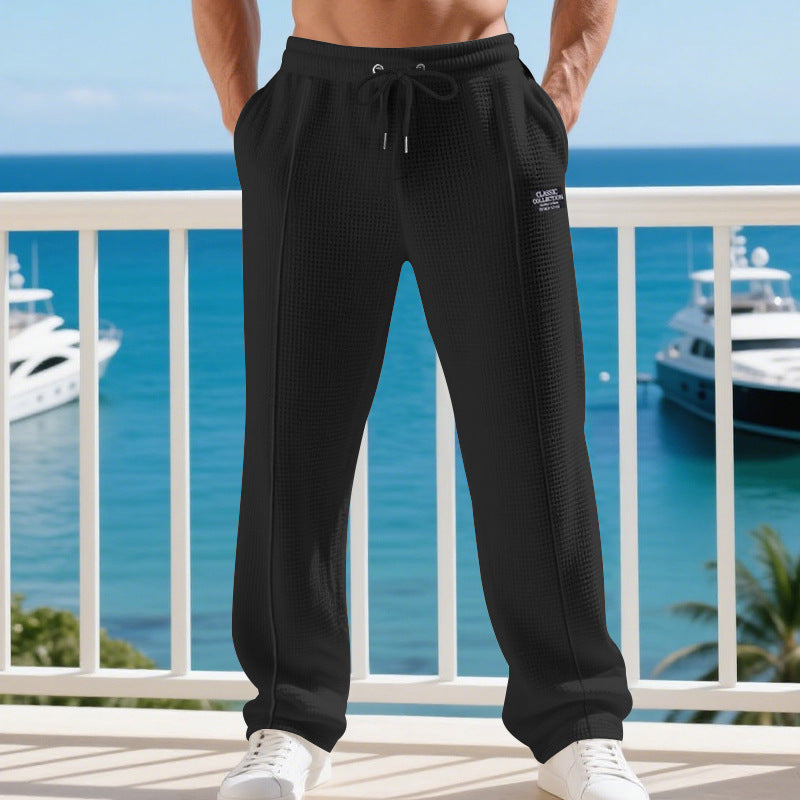 Herren Leichte Waffelstruktur-Loungehose mit elastischem Bund und Eingrifftaschen Drune
