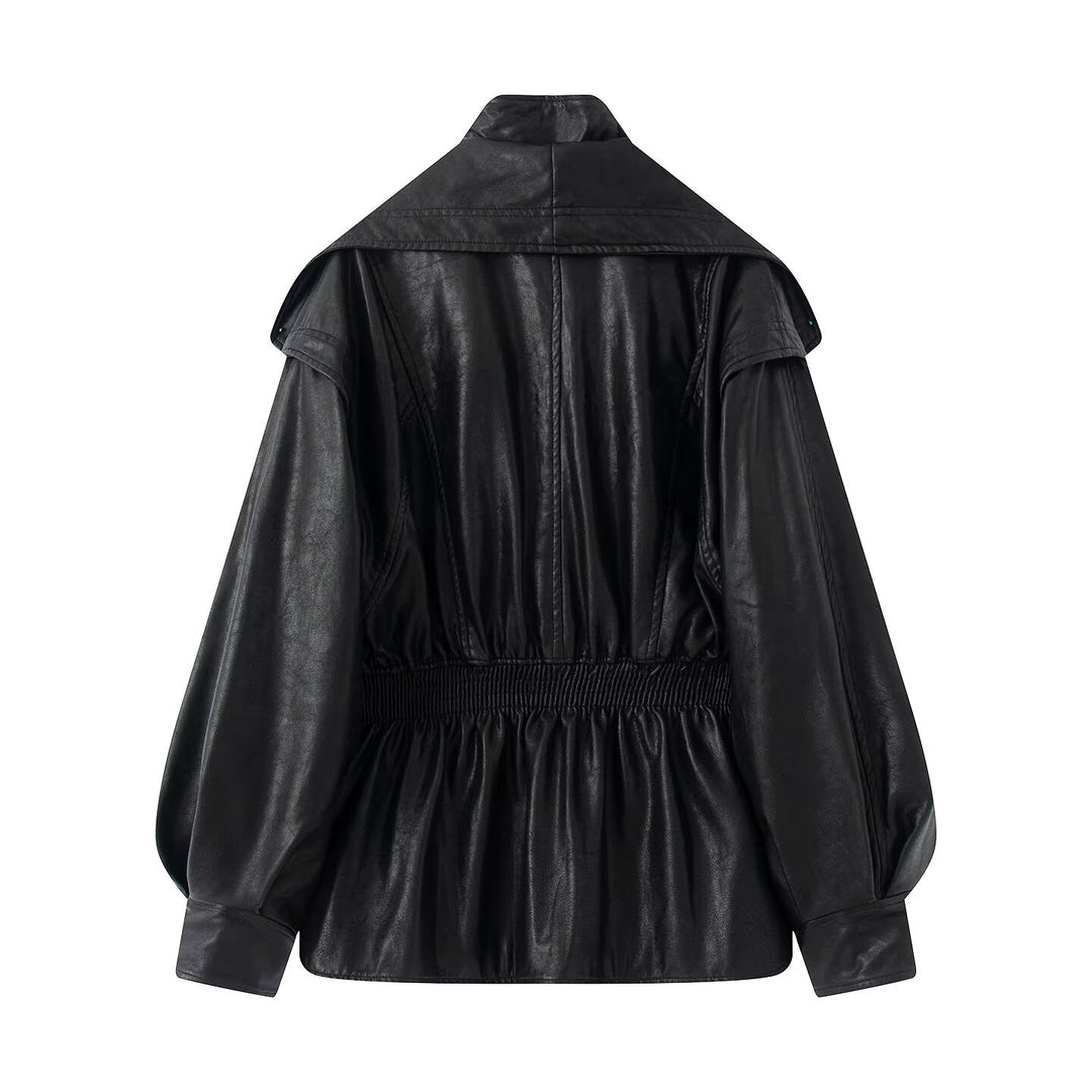 Damen elegante Bikerjacke mit lässigem Schnitt und voluminösen Ärmeln Drune