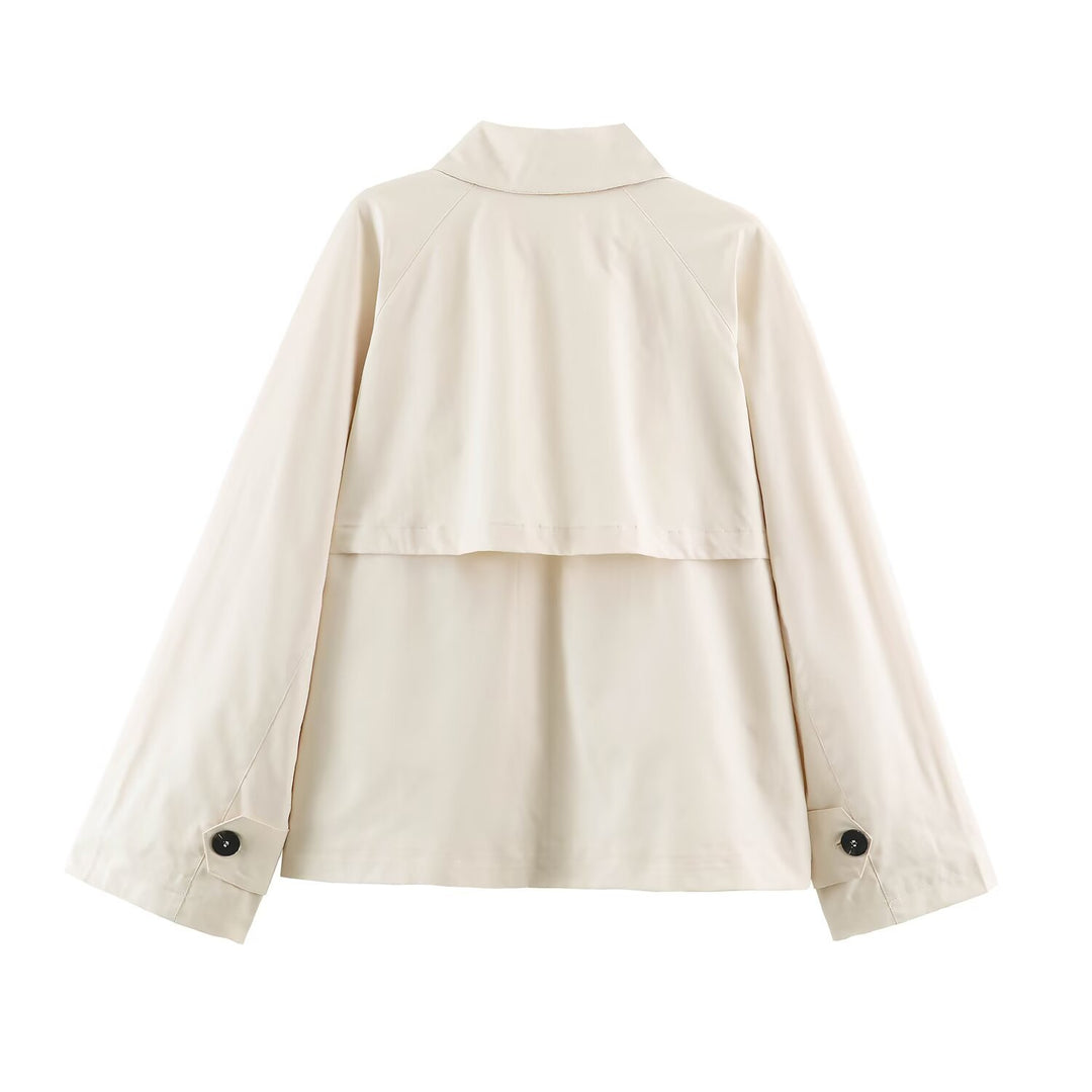 Damen Kurzer Boxy‑Trench mit Schluppe und Knopfmanschetten Drune