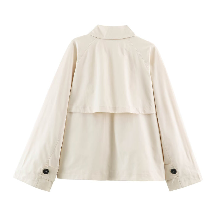Damen Kurzer Boxy‑Trench mit Schluppe und Knopfmanschetten Drune