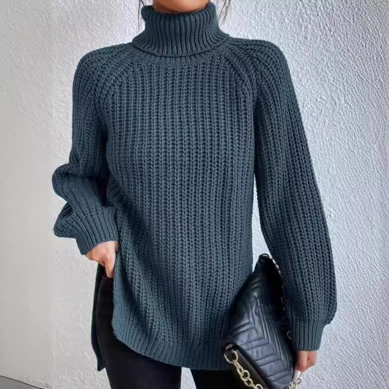 Damen Grobstrickpullover mit hohem Kragen und strukturiertem Muster Drune