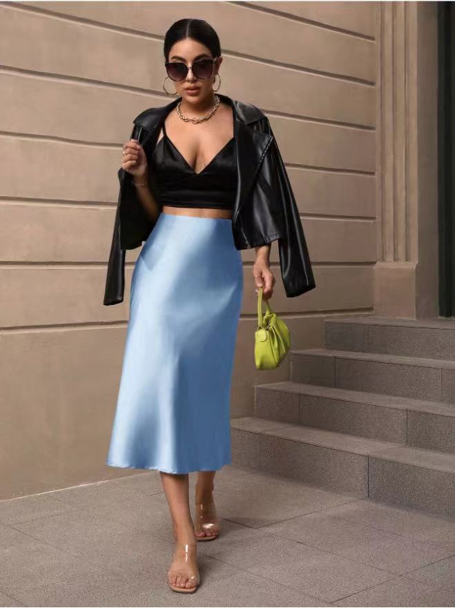 Damen Satin Rock mit schwingendem Saum und elegantem Schnitt Drune