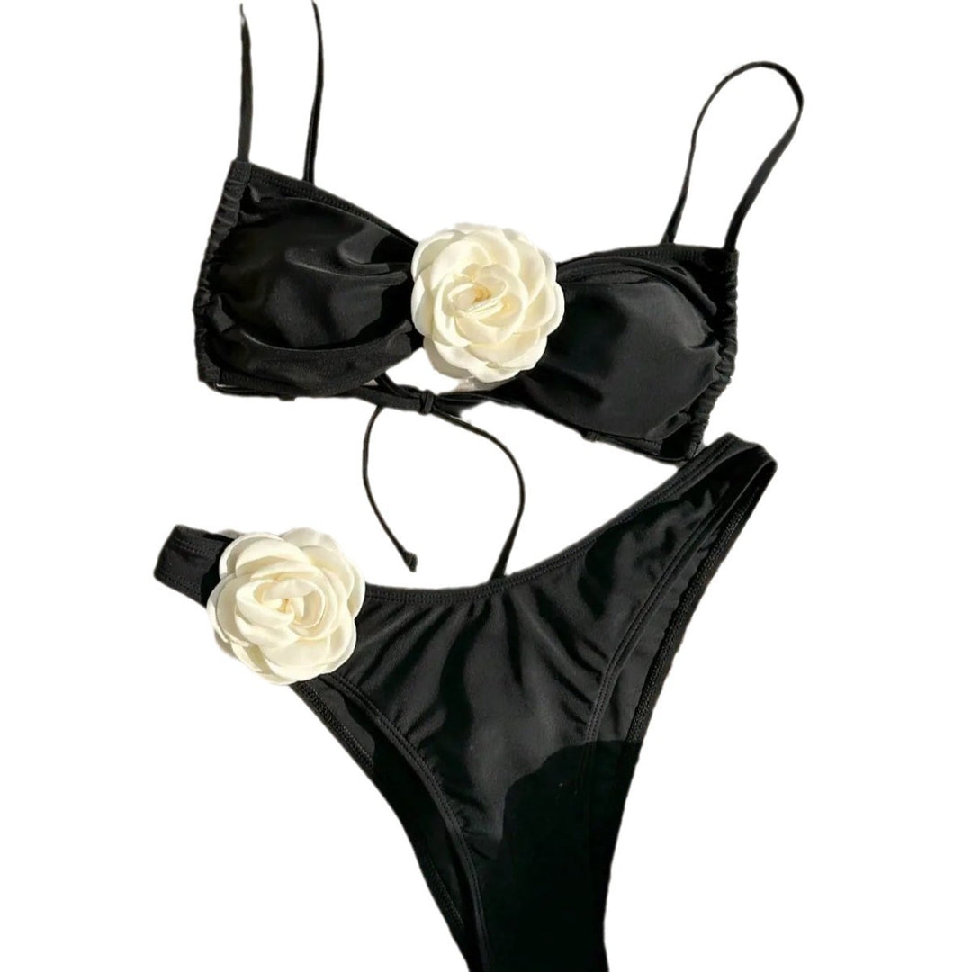 Damen Eleganter Bikini mit Blumenapplikation Drune