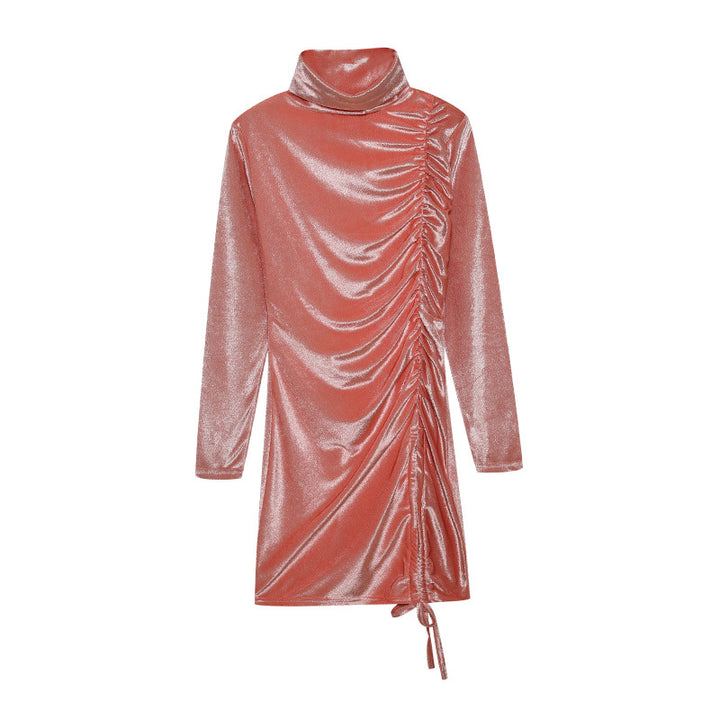 Damen Partykleid mit hochgeschlossenem Kragen und Raffungen Drune