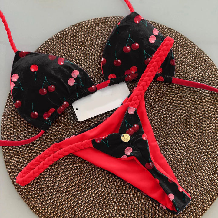 Damen Triangel-Bikini mit verspieltem Lippen-Design Drune