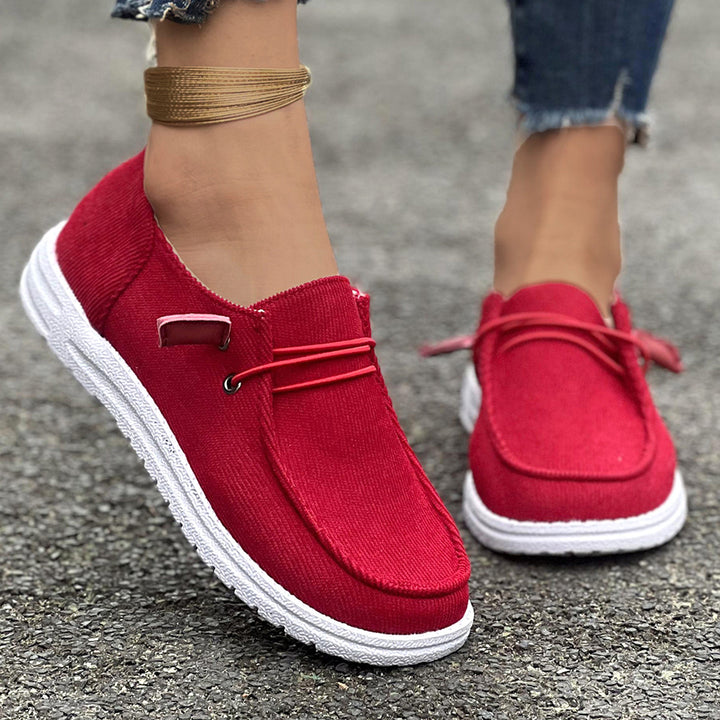 Damen Cordstoff Slipper-Sneaker mit leichter Gummisohle und elastischem Schnürzug Drune