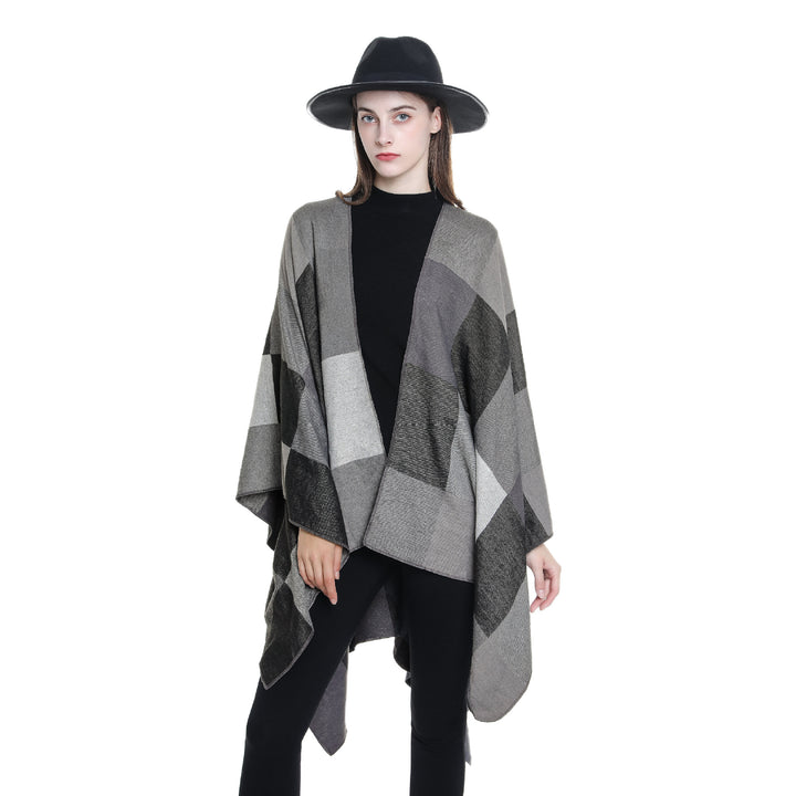 Damen Leichter Jacquard-Poncho mit geometrischem Muster und asymmetrischem Saum Drune