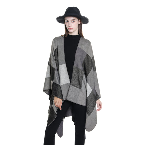 Damen Leichter Jacquard-Poncho mit geometrischem Muster und asymmetrischem Saum Drune