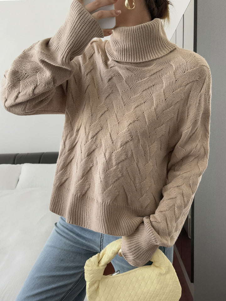 Damen nan grobstrick Rollkragenpullover mit Zopfstruktur, oversized Schnitt und längeren Ärmeln Drune