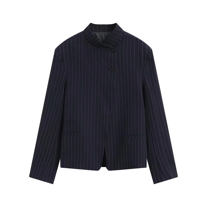 Damen Asymmetrischer Kurzblazer mit Stehkragen und verdeckter Knopfleiste Drune