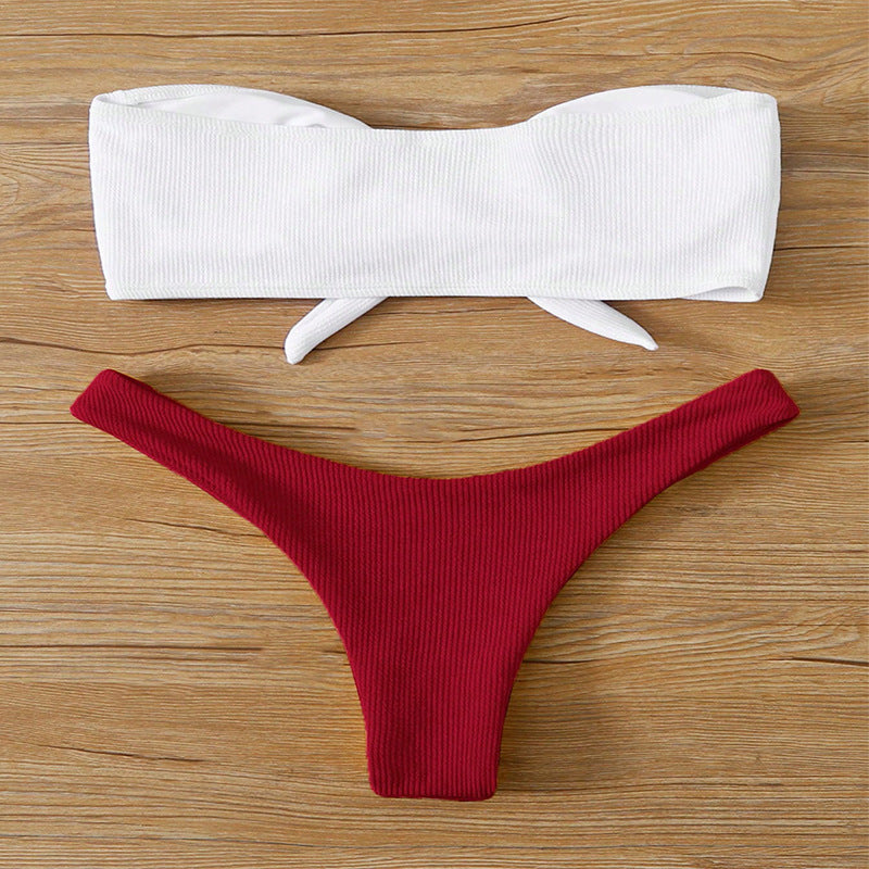 Damen Bandeau-Bikini mit modischem Knoten und hohem Beinausschnitt Drune