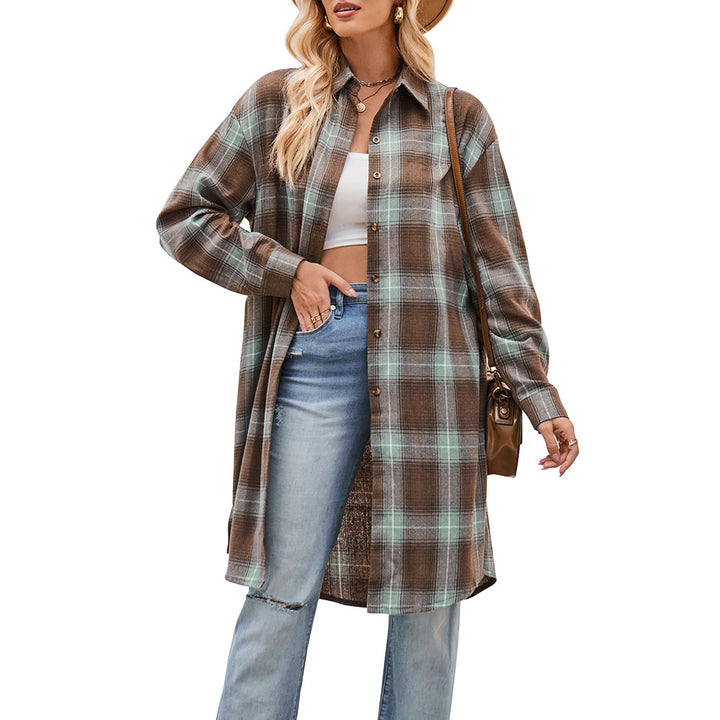 Damen lässige Flanell-Hemdjacke im Oversized-Schnitt Drune