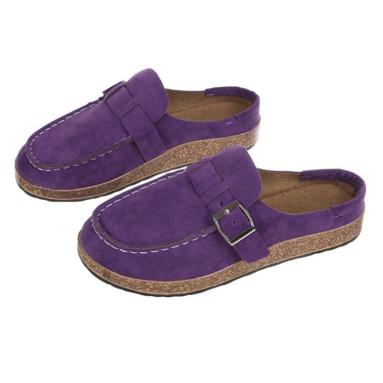 Damen Mokassin-Loafer aus Veloursleder mit Kork-Laufsohle und Zierschnalle Drune