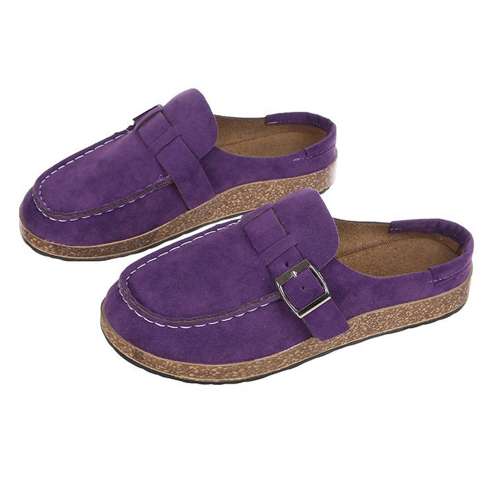 Damen Mokassin-Loafer aus Veloursleder mit Kork-Laufsohle und Zierschnalle Drune