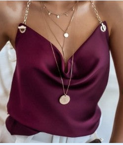 Damen Elegantes Freizeitoberteil mit raffiniertem V-Ausschnitt und modischen Kettendetails Drune