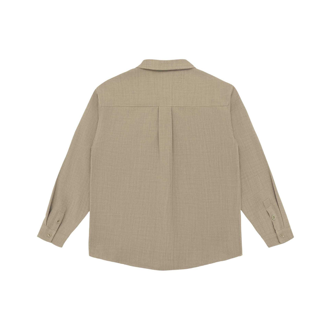 Unisex Leichte Hemdjacke im Overshirt-Stil aus Leinen-Baumwollmix mit Brusttasche und gerundetem Saum Drune