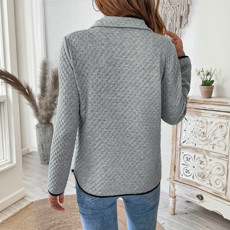 Damen Gepolsterter gesteppter Pullover mit Halbreißverschluss und Kängurutasche Drune