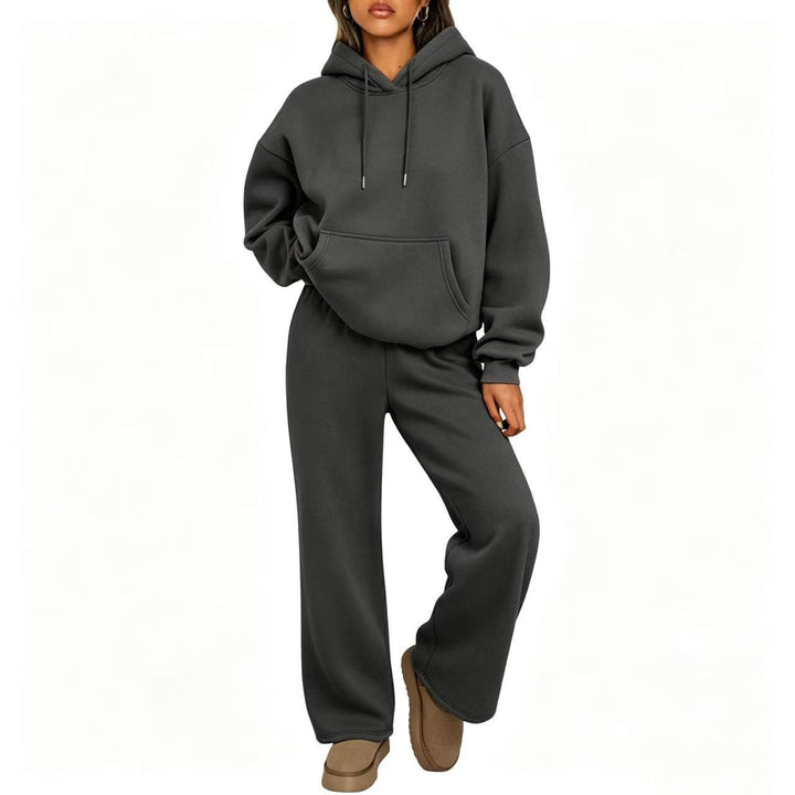 Damen Oversized Hoodie-Set mit Kängurutasche und weiter Palazzohose Drune