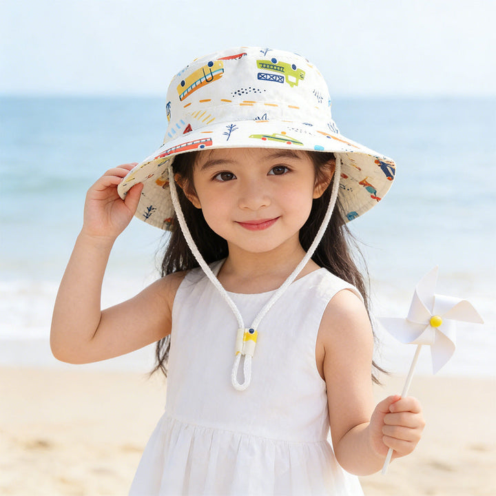 Unisex nan Kinder-Sonnenhut mit Wendemotiv, Kinnband und hohem UV-Schutz  Drune