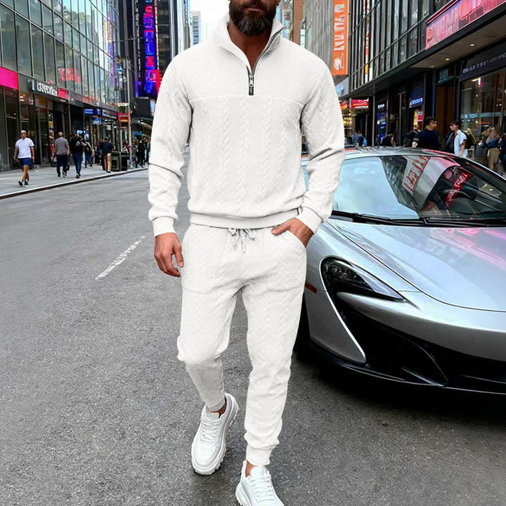 Herren Waffelstruktur-Halbzip-Loungewear-Set mit Cargo-Jogger Drune