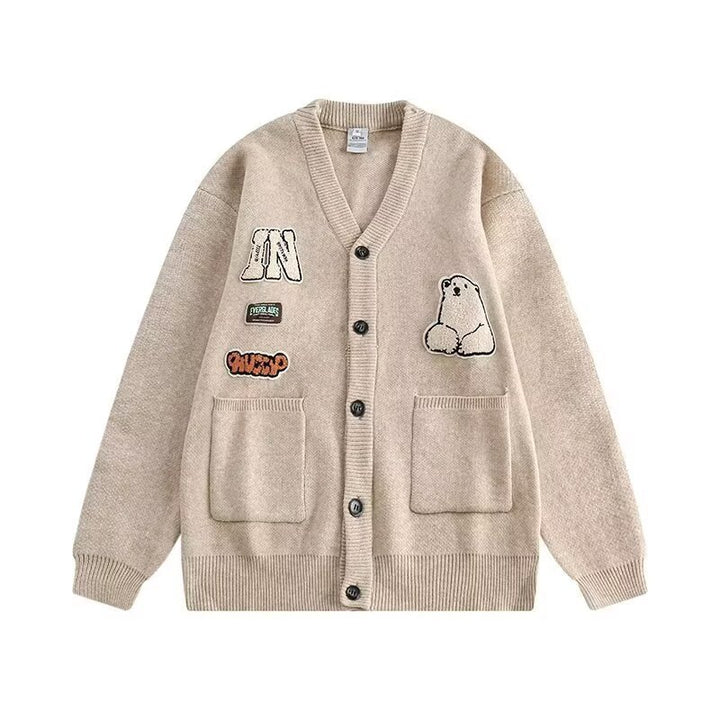 Damen Gemütliche Strickjacke mit bunten Applikationen Drune