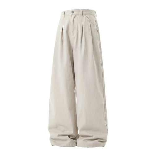 Damen Weite High-Waist Bundfalten-Hose mit weitem Bein und Seitentaschen Drune