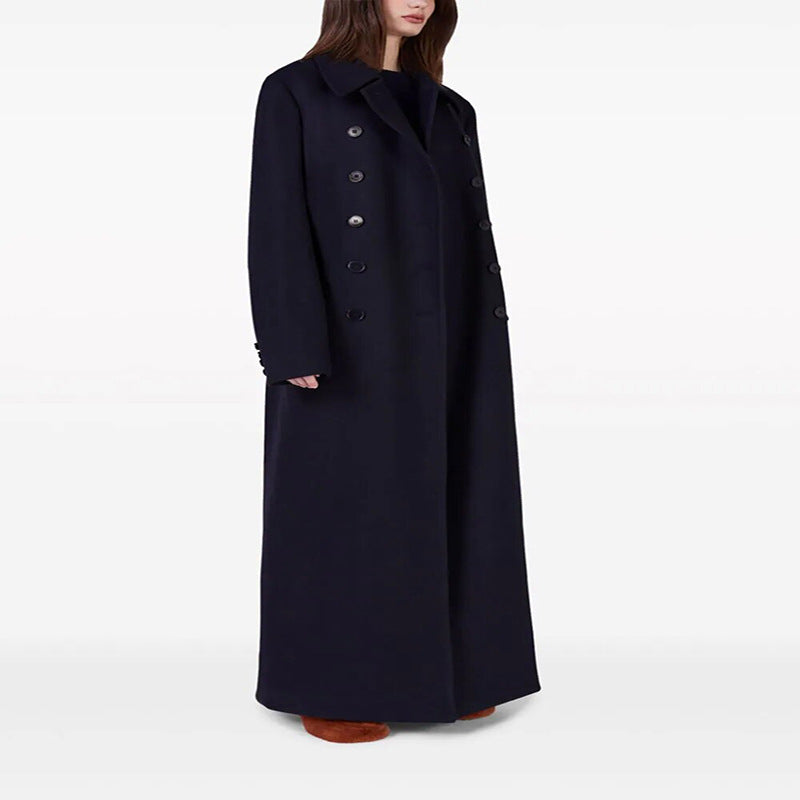 Damen Maximal langer doppelreihiger Wollmantel mit weitem Oversize-Schnitt Drune