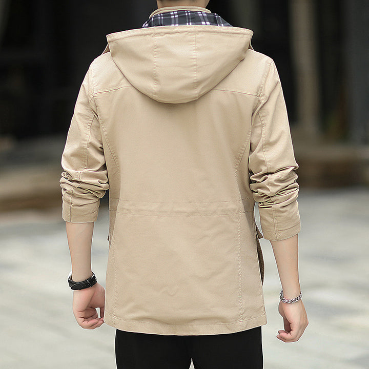 Herren Leichte Fieldjacke mit Kapuze, Multifunktionstaschen und verdecktem Reißverschluss Drune