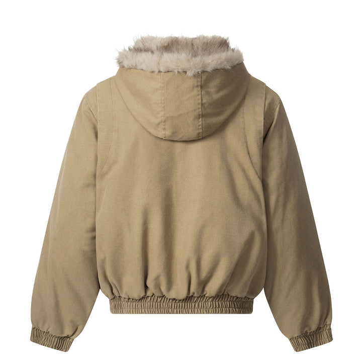 Herren Canvas-Bomberjacke mit abnehmbarer Kunstfellkapuze und elastischem Saum Drune