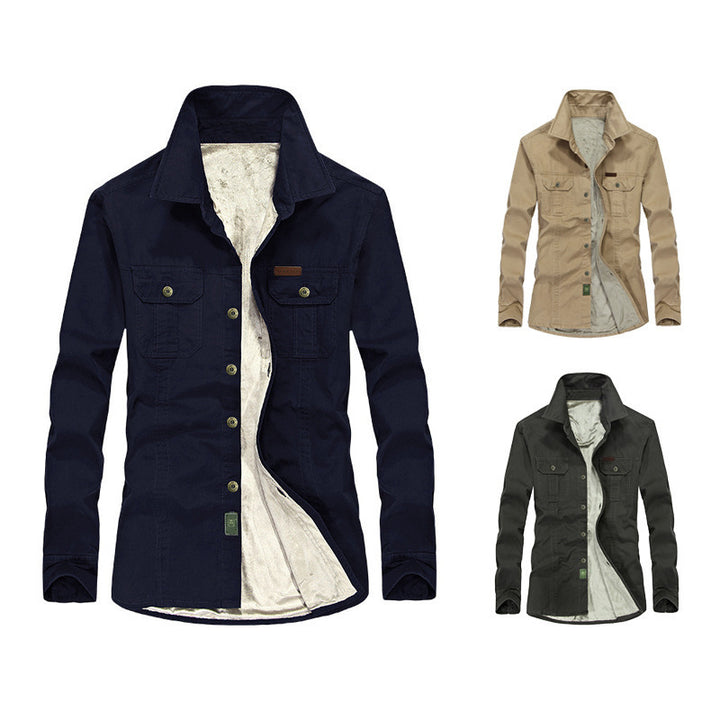 Herren Overshirt-Hemdjacke mit Sherpa-Innenfutter und Brustpattentaschen Drune