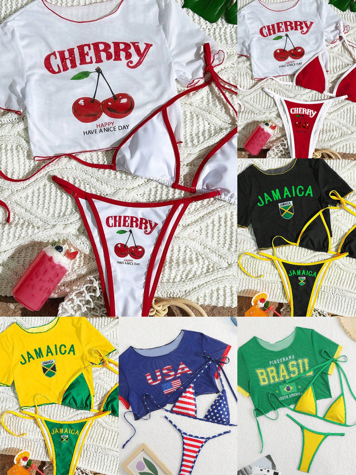 Damen Bikini-Set mit kreativem Kirschmotiv Drune