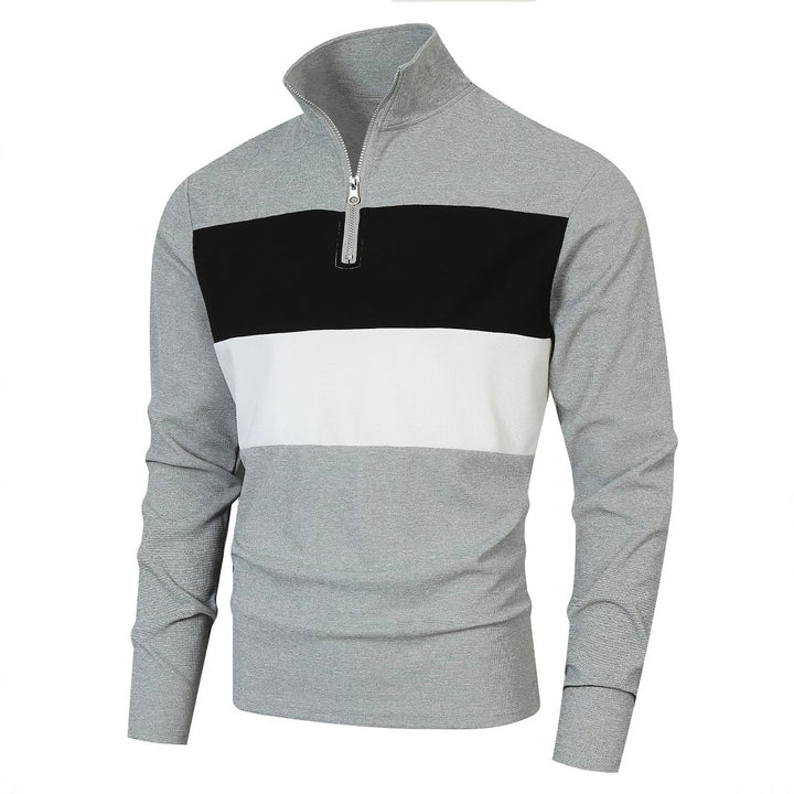 Herren Halbzip-Pullover mit Stehkragen, breitem Blockstreifen und fein gerippter Struktur Drune