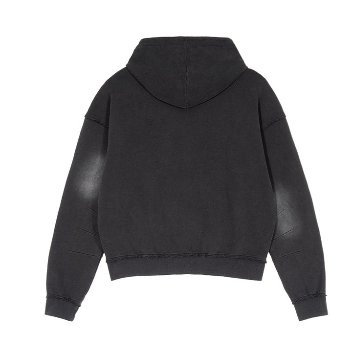Unisex Oversized Kapuzenpullover mit ausgefranstem Saum, Kängurutasche und verwaschenem Bleicheffekt Drune