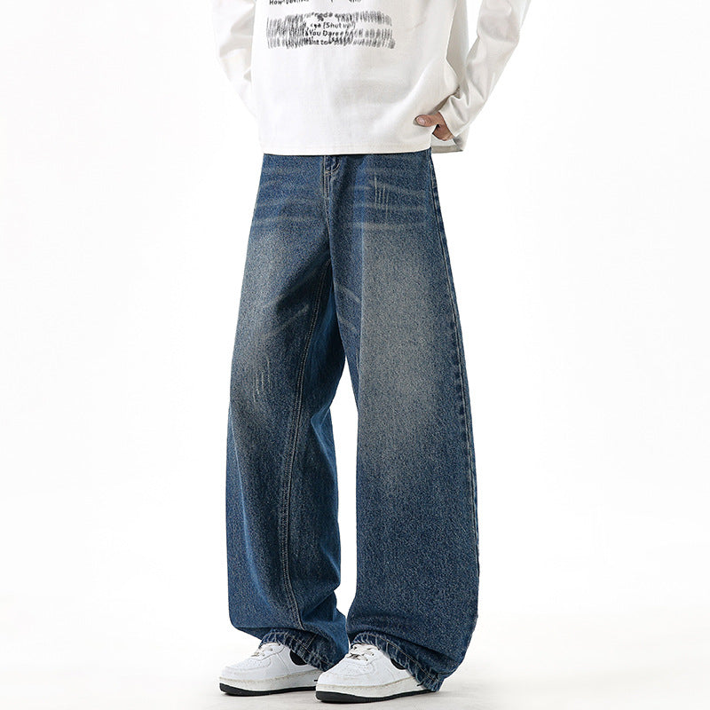 Herren Relaxed Wide‑Leg Denimhose mit extra weitem Bein und Vintage-Fade Drune