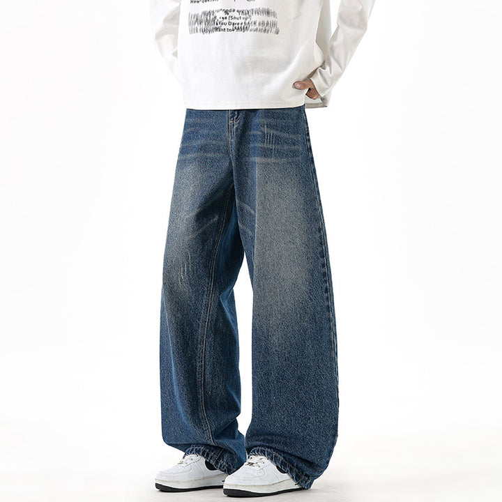 Herren Relaxed Wide‑Leg Denimhose mit extra weitem Bein und Vintage-Fade Drune