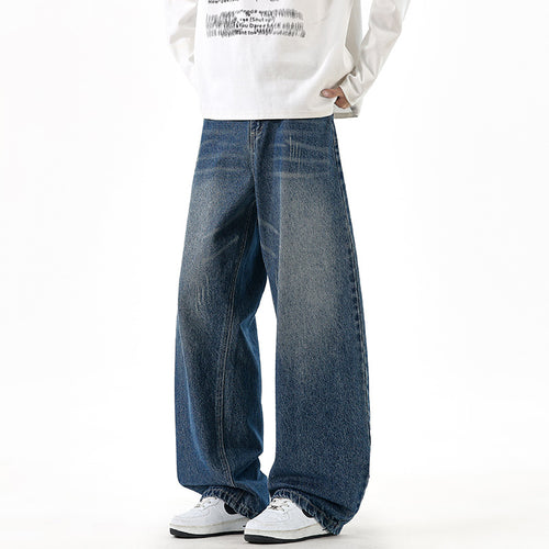Herren Relaxed Wide‑Leg Denimhose mit extra weitem Bein und Vintage-Fade Drune
