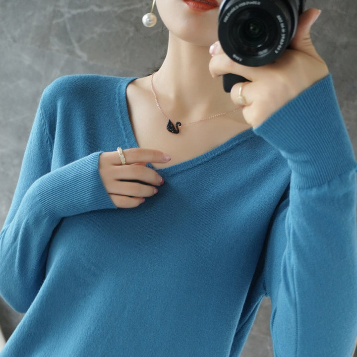 Damen leichter V-Ausschnitt Kaschmir-Look Feinstrickpullover Drune