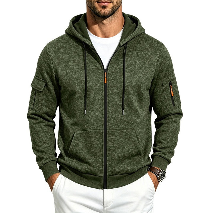 Herren Kapuzen-Sweatjacke mit Reißverschluss und Ärmel-Tasche Drune