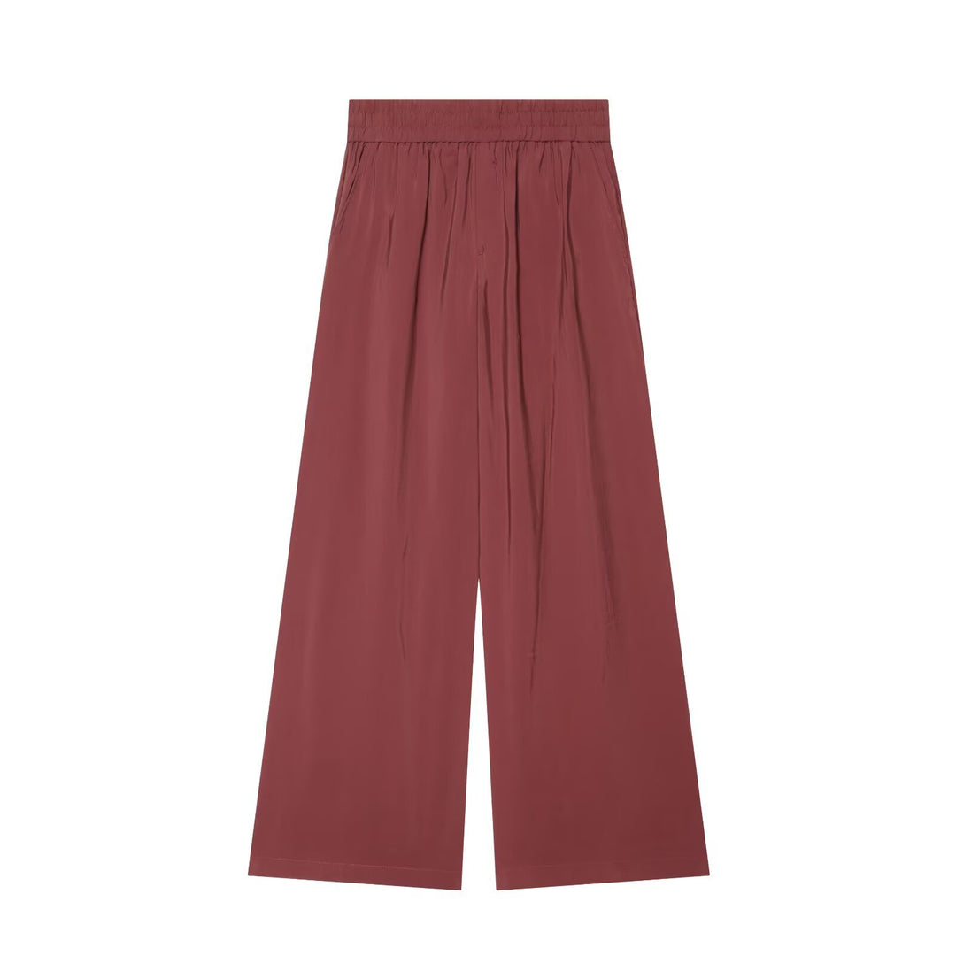 Damen Weite Leinenmisch-Hose mit hohem Elastikbund und Seitentaschen Drune