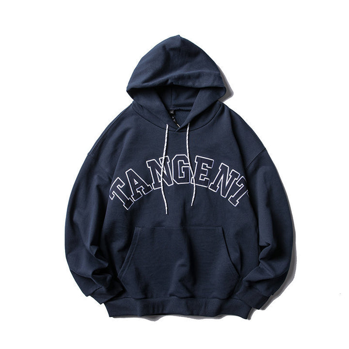 Unisex Oversize-Kapuzenpullover im Collegiate‑Look mit Kängurutasche und Kontrastkordel Drune