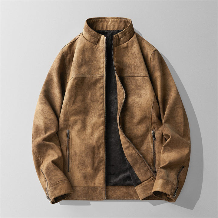 Herren Stilvolle Kunstlederjacke mit Stehkragen Drune