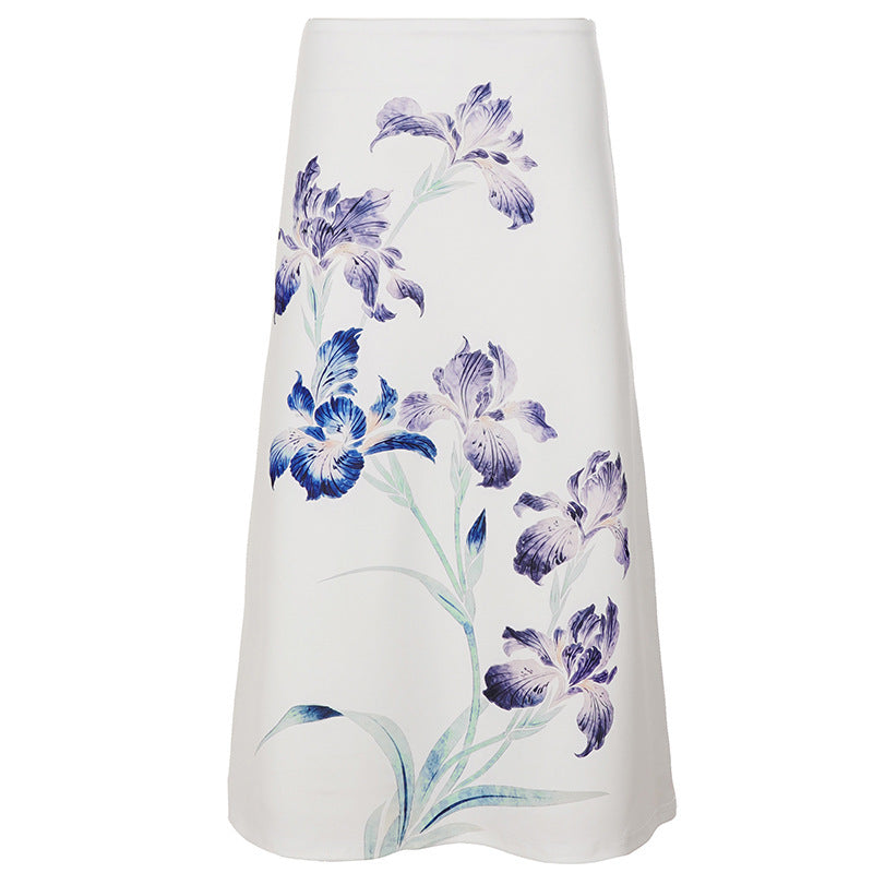 Damen A-Linien Midirock aus leichtem Viskose-Mix mit künstlerischem Blumenprint Drune