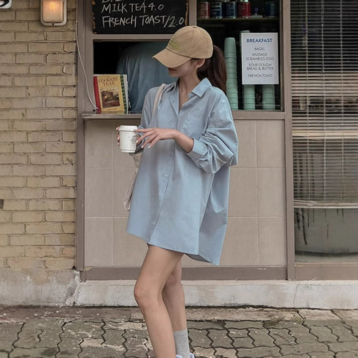 Damen Leichtes Oversize-Popeline Hemdshirt-Minikleid mit kastiger Silhouette und weiten Manschetten Drune