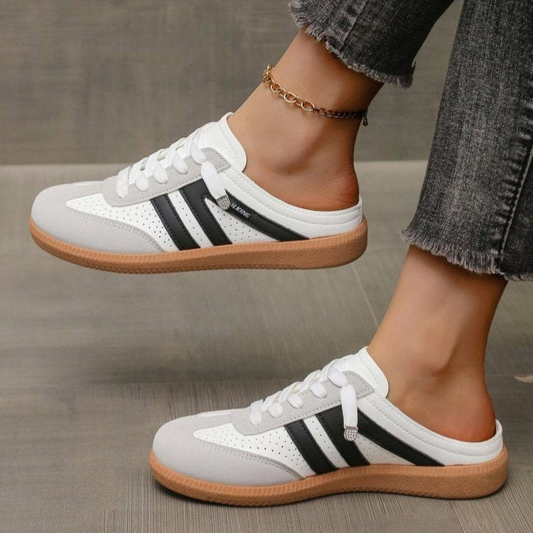 Damen Offene Sneaker‑Mules im Retro‑Tennisstil mit Gummisohle Drune