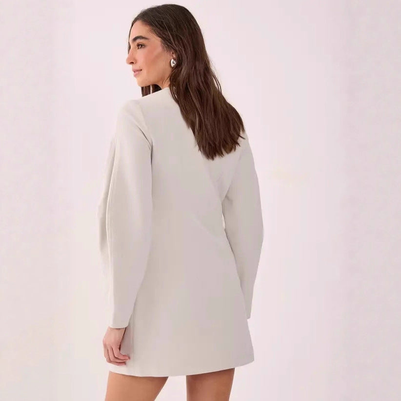 Damen Tailliertes Blazer-Minikleid mit Ballonärmeln und Pattentaschen Drune