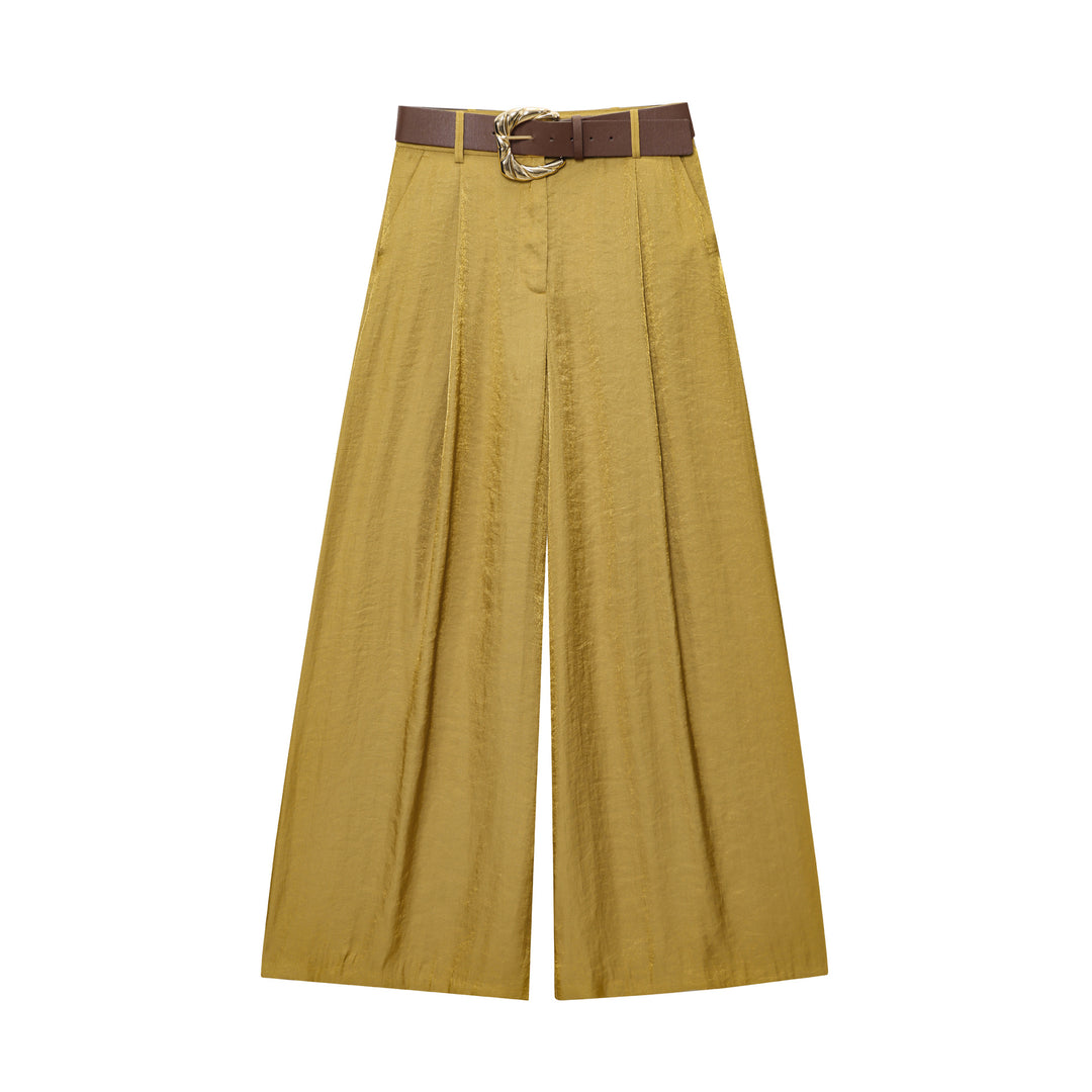 Damen 50+ weite High‑Waist Midirock mit zentralem Schlitz und dekorativem Gürtel Drune